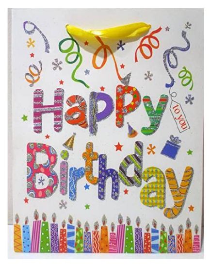 Picture of Paper Impression Happy Birthday Gift Bags Glitter Large 1 Pc