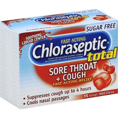 Picture of Chloraseptic Total Sore Throat + Cough Lozenges Sugar Free Wild Cherry 15 Ct
