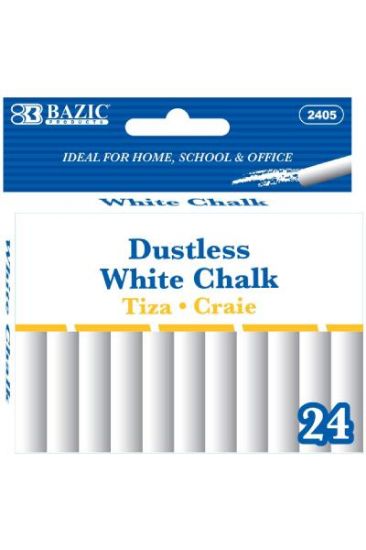 Picture of Bazic Dustless White Chalk 24 Pcs