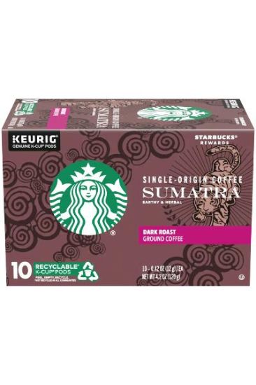 Picture of Starbucks Sumatra Dark Roast Ground Coffee K Cup Pods 10ct 120 Grams