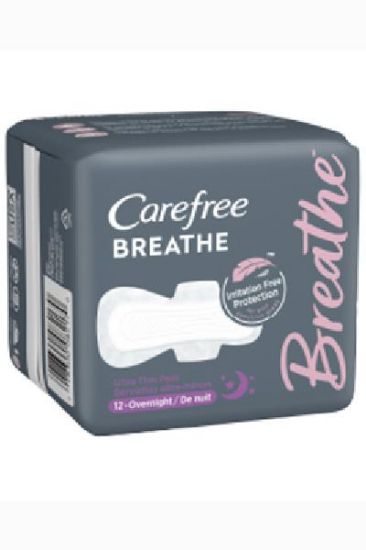 Picture of Carefree Breathe Ultra Thin Overnight Pads Wings 12 Ct