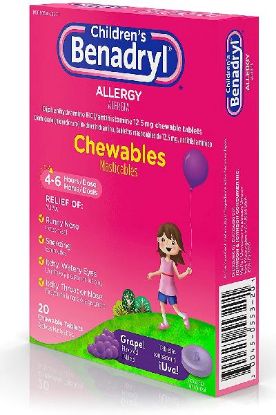 Picture of Benadryl Children/'s Allergy Relief Chewable Tablets - Grape 20 Ct