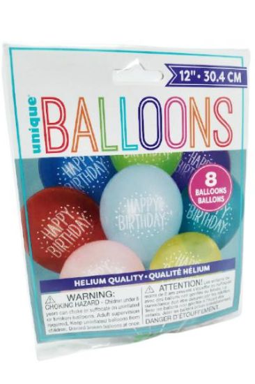 Picture of Unique Happy Birthday Balloon 12 Inch 8 Ct