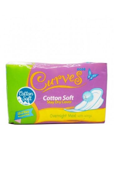 Picture of Curves Cotton Soft Overnight Maxi With Wings Pad 10 Ct