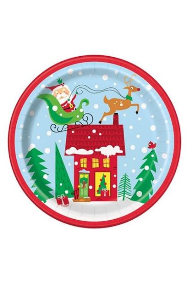 Picture of Unique Colorful Santa Paper Plates 6 3/4Inch 8 Ct