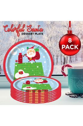 Picture of Unique Colorful Santa Paper Plate 8 1/2 Inch 8 Ct