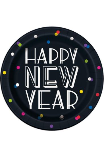 Picture of Unique Neon Dots New Year Paper Plates 6 3/4inch 8 Ct