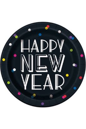 Picture of Unique Neon Dots New Year Paper Plate 8 1/2 Inch 8 Ct