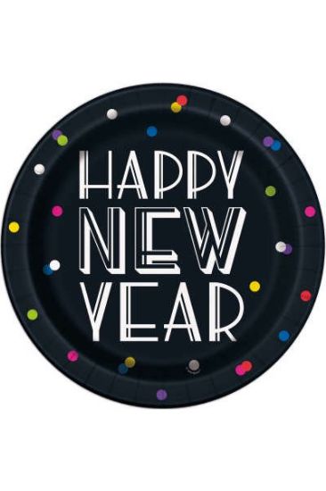 Picture of Unique Neon Dots New Year Paper Plate 8 1/2 Inch 8 Ct