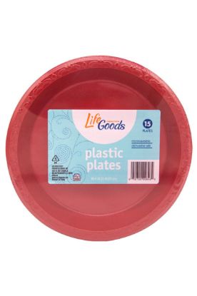 Picture of Plates Plastic Red 3 Compartment 10.25 Inch 15 Ct