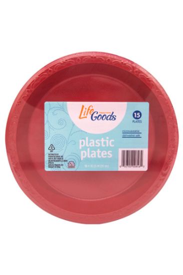 Picture of Plates Plastic Red 3 Compartment 10.25 Inch 15 Ct