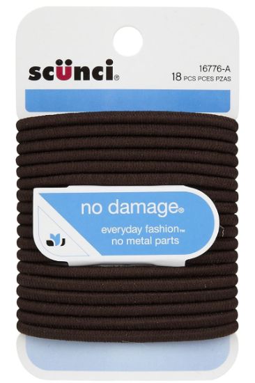 Picture of Scunci No Damage Elastics Hair Bands Brown 18 Pk